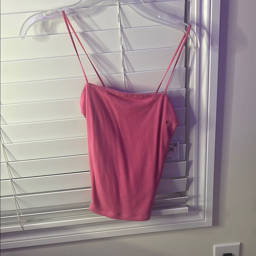Pink Ribbed Spaghetti Strap Top